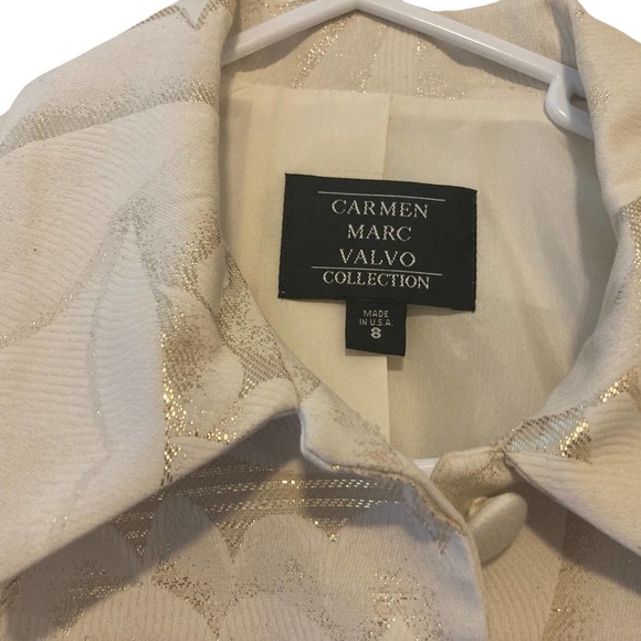 Carmen Marc Valvo Collection Ivory/White and Gold Floral Jacket - Size 8 - Picture 3 of 6